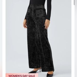 Halara High Waisted Black Straight Leg Velvet Casual Pants X Large Petite NWT